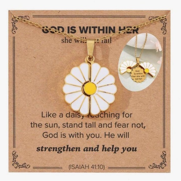 Christian Gold and White Daisy Pendant Necklace - Picture 2 of 9